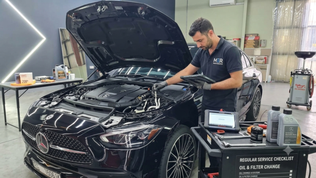 Mercedes computer diagnostics during Mercedes Service Dubai
