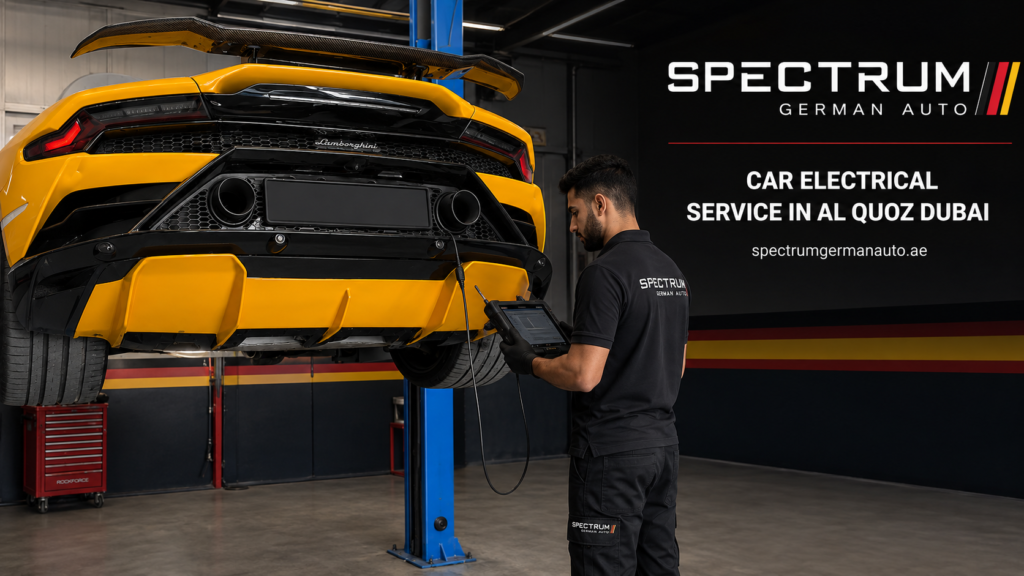 Lamborghini receiving Car Electrical Service in Al Quoz, Dubai